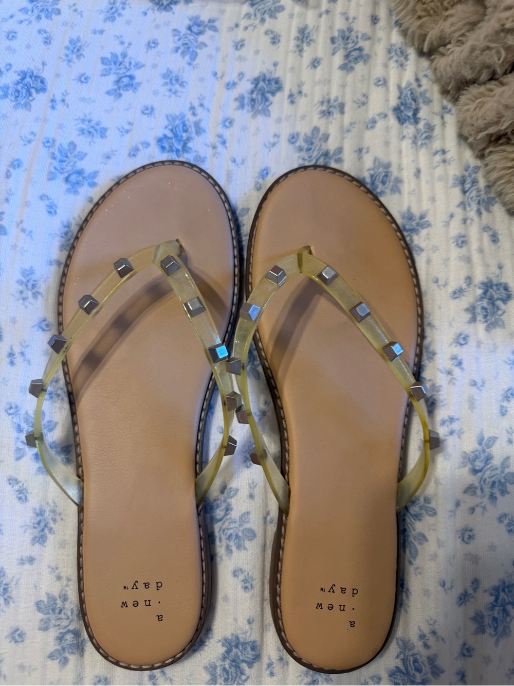 Studded Yellow T-Strap Women's Sandals